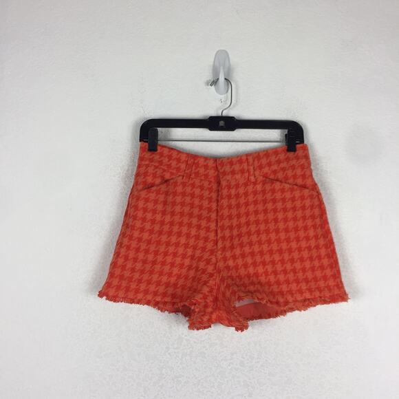 Zara Orange Houndstooth Matching Set Crop Jacket Shorts Small Tweed Co-ord - Picture 9 of 13
